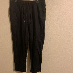 H&M NWT Linen Black Ankle Pants with Cuffed Hemline size 8